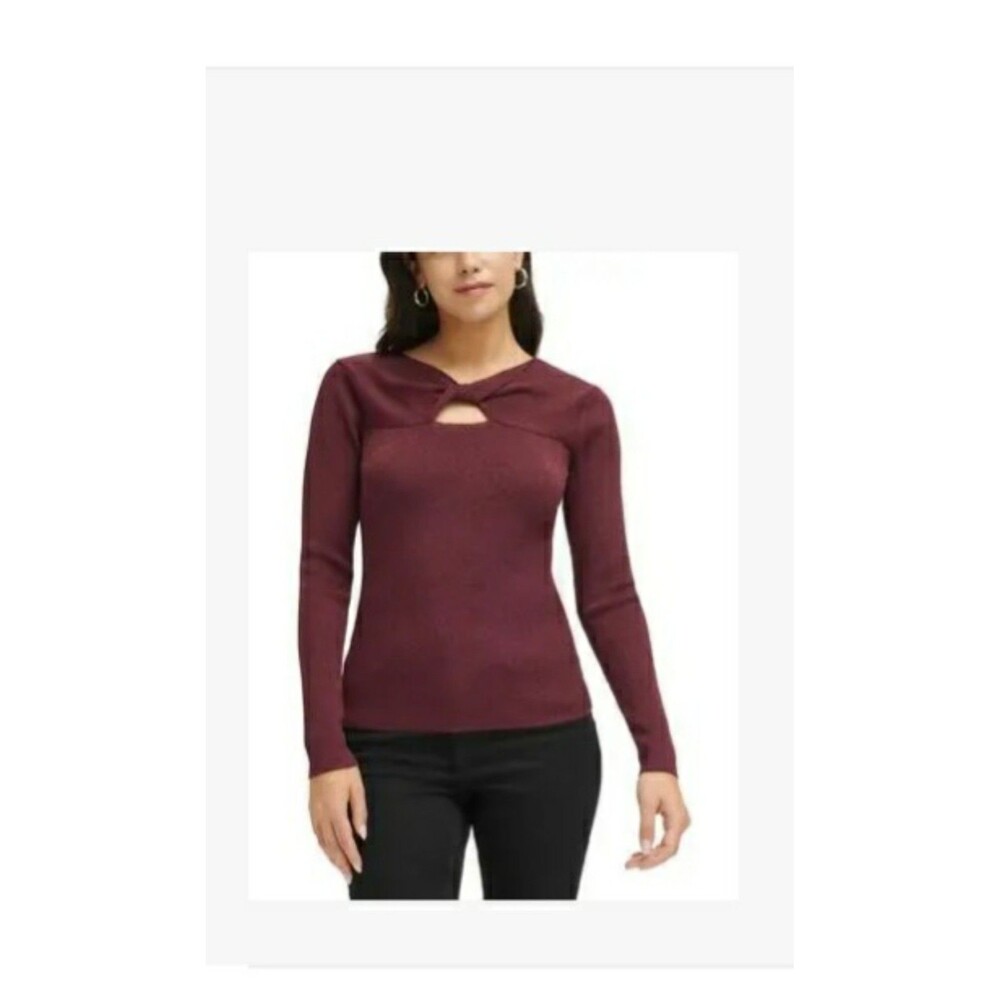 Calvin Klein Burgundy Knit Twist V Neck Sweater Sz S SSS